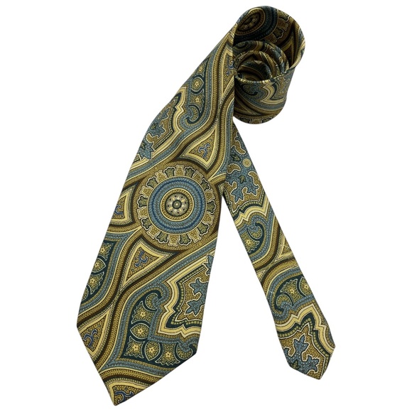 TRUSSARDI Blue/Yellow/Beige Paisley Silk LUXURY Tie ITALY - Picture 1 of 4